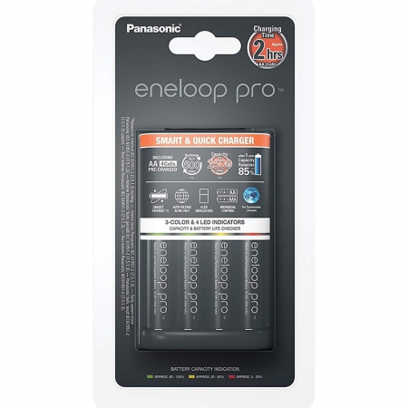 Panasonic eneloop BQ-CC55E Ladegerät inkl. 4x eneloop Pro Mignon AA NiMH Akkus 2500mAh (K-KJ55HCD40E)